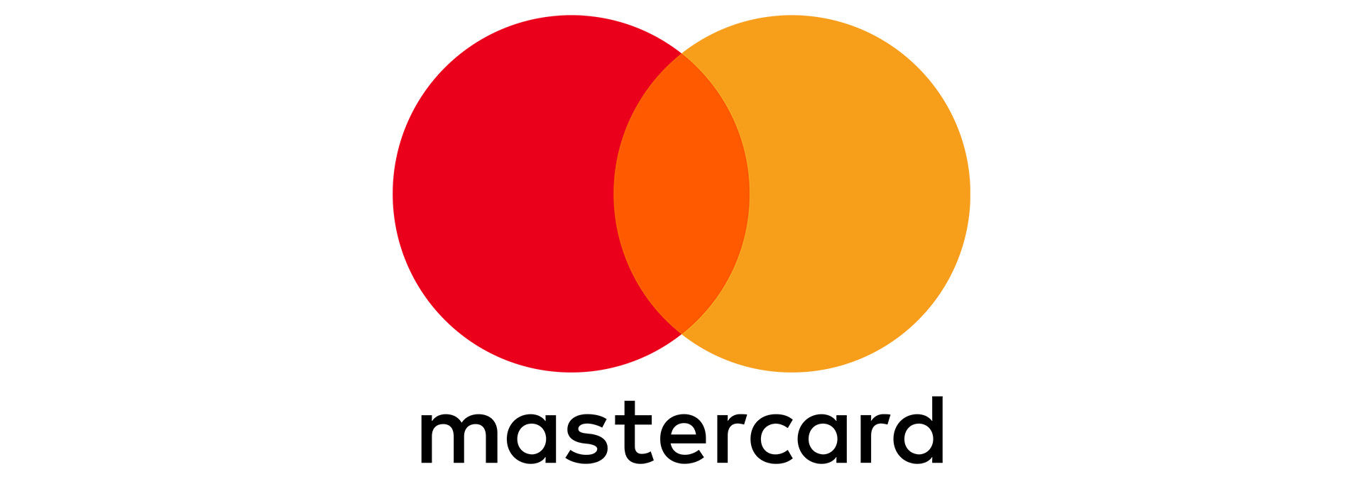 The Mastercard logo. A red and a yellow circle are interconnected like a Venn diagram. Where they intersect, the color is orange. The word 